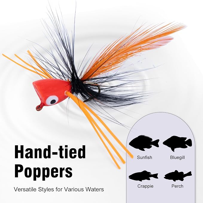 Goture Fly Fishing Poppers Lures, Topwater Popper Flies Bugs Lure, Fly Fish Poppers Fishing Lures Kit, Dry Flies for Panfish Bluegill Crappie Sunfish Bass Trout Salmon