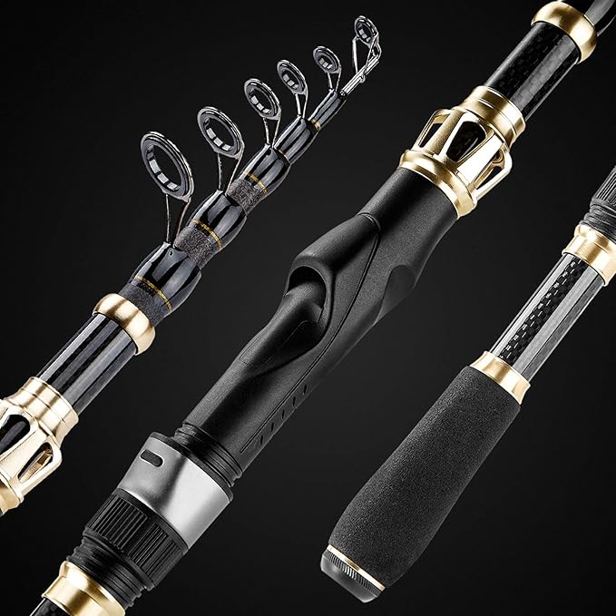 PLUSINNO Fishing Rod and Reel Combo, Telescopic Fishing Pole Kit with Spinning Reel, Tackle Box, Fishing Lures and Travel Carrying Bag, Fishing Gear Gifts for Men