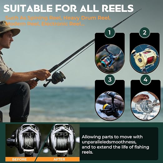Fishing Reel Oil Kit - Reel Care Kit with 1oz Needle Oiler, 0.9oz Reel Grease, 2oz Cleaning Oil for Lubricate, Protect & Clean - Fishing Gear Maintenance Cleaning Set for Father’s Day