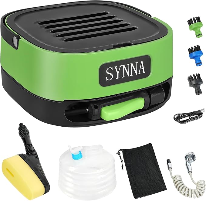 Cordless Electric Pressure Sprayer with Auto-Retractable Hose Reel & Water-Through Brush, 7.1Gal Total Capacity, 72 PSI Portable Sprayer for Camping Shower, Fishing, Bike Washing, Rinsing & Watering