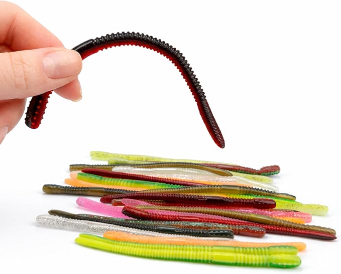 10Pcs Soft Plastic Worms for Bass Fishing, Multicolor Stick Worm Set, Freshwater Fishing Bait