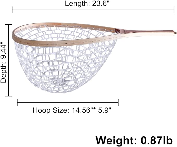PLUSINNO Fly Fishing Net, Wooden Frame Fishing Landing Net with Magnetic Release, Soft Rubber Mesh Net for Trout Bass Catch and Release, Magnetic Fly Fishing Gear