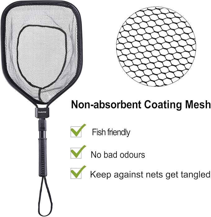 PLUSINNO Fly Fishing Net, Bass Trout Landing Net, Folding Fishing Nets Fresh Water, Safe Fish Catching or Releasing