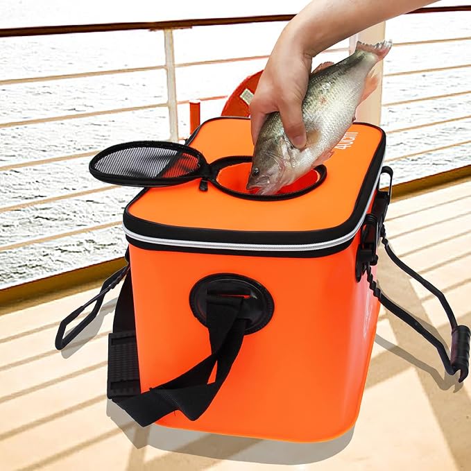 Grneric Fishing Bucket, 6Gallon/8Gallon/10Gallon Foldable Fish Bucket,Live Fish Container Multi-Functional Live Fish Bait Bucket,Outdoor Camping EVA Fishing Bag and Fish Protection Bucket