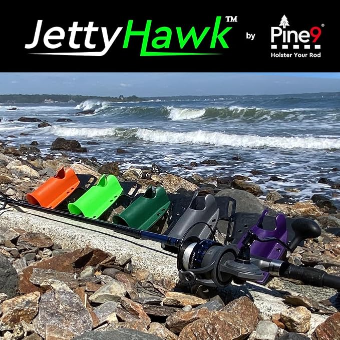 JettyHawk Fishing Rod Hip Holster, Hands-Free Quick-Draw Holder, Fits 1.5-2" Pole, for Spinning, Baitcaster, Centerpin & Surf Rods, Wading & MOLLE Belts