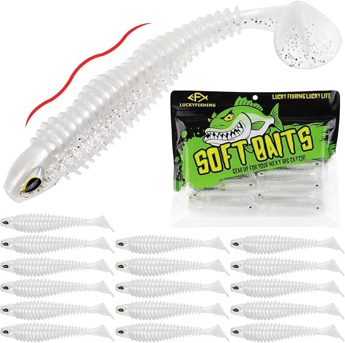 LUCKYFISHING Paddle Tail Swimbaits 10/16/20 PCS Fishing Lures Soft Plastic Lures for Trout Crappie Walleye Soft Baits for Bass Fishing Freshwater Saltwater 4.1/3.5/3/2.5 Inch