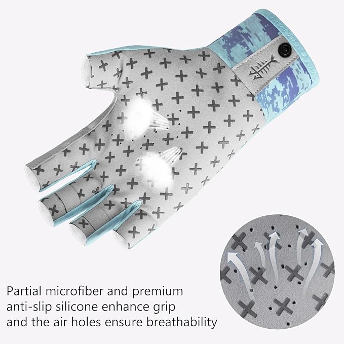 BASSDASH 3/4 Finger UPF 50+ Sun Gloves Breathable Anti-Slip Silicone Palm for Men Women Fishing Fingerless Cycling Running