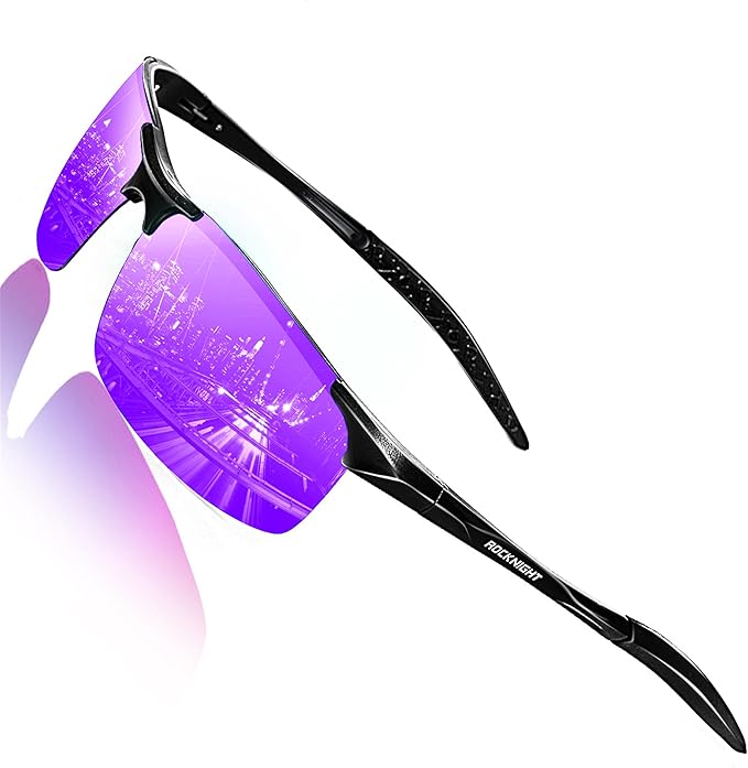 ROCKNIGHT Polarized Rectangular Sunglasses for Men Driving UV400 Protection Lightweight Al‑Mg Frame