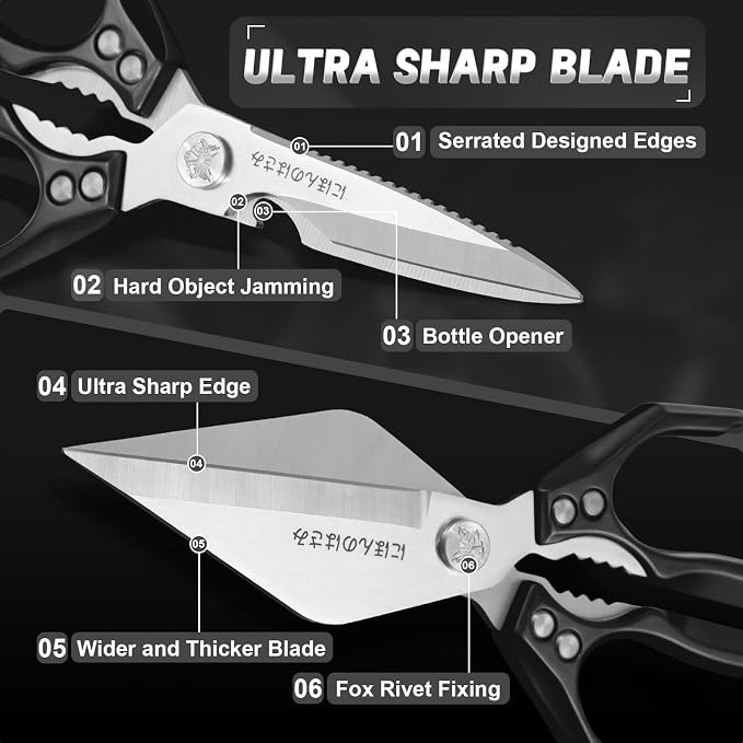 Dream Reach Japanese Kitchen Scissors Set - Heavy Duty Kitchen Shears for Food, Meat Scissors Dishwasher Safe, Poultry Shears for, Meat, Seafood, Bone Cutting - Gifts for Men (Black)