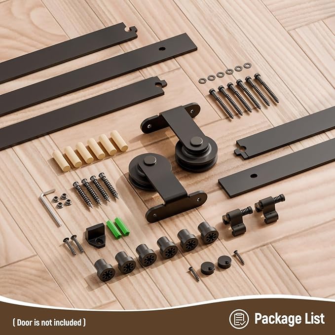 CCJH 4FT Sliding Barn Door Hardware Kit, Heavy Duty, Smoothly and Silently, Easy to Install, Fit 24" Width Single Door Panel, T-Shaped Style Black
