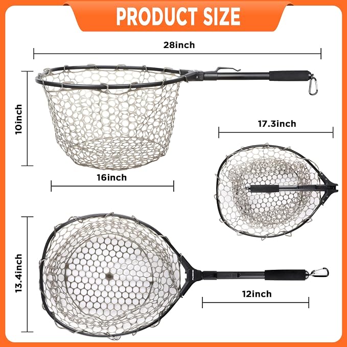 PLUSINNO Fly Fishing Net, Bass Trout Landing Net, Folding Fishing Nets Fresh Water, Safe Fish Catching or Releasing