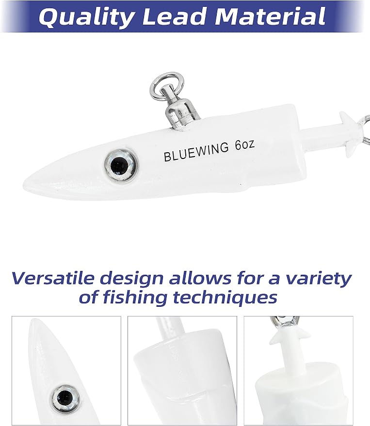 BLUEWING Jig Heads Saltwater 2oz,3oz,4oz,5oz,6oz,7oz Swimming Jigheads 1pc with High Carbon Steel Swing Hook and 6in/9in Replacement Tail Big Game Fishing Lures
