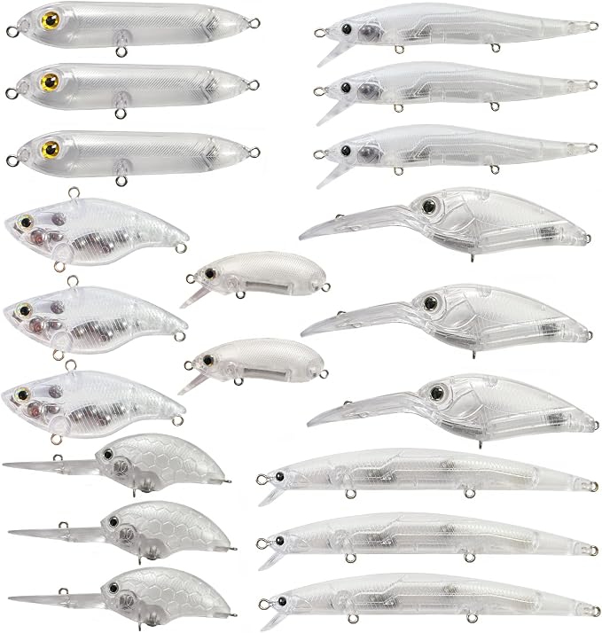 20PCS Lure Blanks Unpainted Fishing Lures, Crankbait Kit With 3D Eyes for Walleye Trout Bass Fishing, Topwater Hard Lures