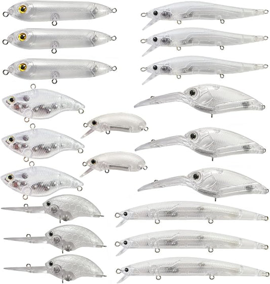 20PCS Lure Blanks Unpainted Fishing Lures, Crankbait Kit With 3D Eyes for Walleye Trout Bass Fishing, Topwater Hard Lures