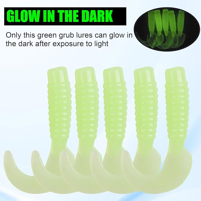 Grub Lures Fishing Jigs Head Hooks Kit- Crappie Jigs Soft Plastic Grub Tail Worm Lure Bait Buster Tubes Baits for Bass Trout Saltwater Freshwater Fishing
