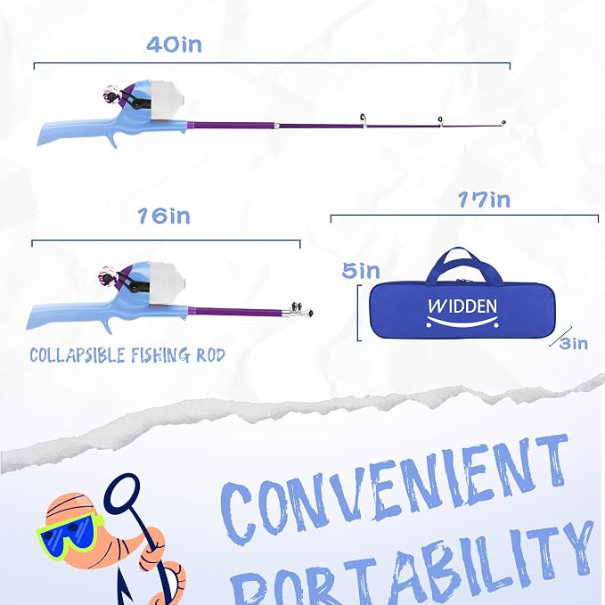 Kids Fishing Pole, Telescopic Fishing Rod, Toddler Collapsible Fishing Rod and Reel Combo with Tackle Box, Fishing Line, Bobber, and Soft Lures for Boy, Girl, Youth, Beginner, Over 4 Years Old