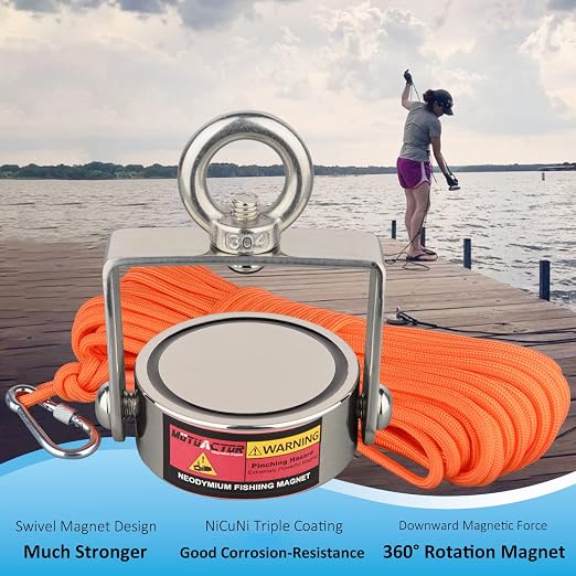 MUTUACTOR 800lbs Double-Sides Heavy Duty Swivel Magnet Fishing Kit