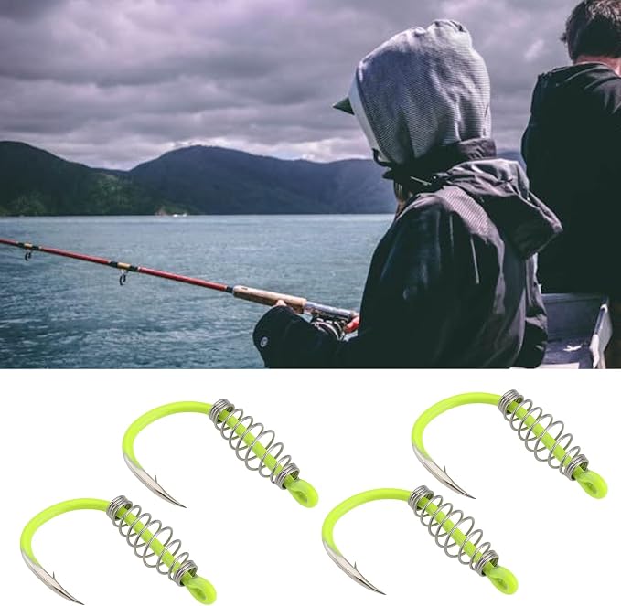 20Pcs Spring Fishing Hooks, High Carbon Steel Hooks with Metal Spring Barbed Swivel Fishing Hooks Suitable forPower Bait Trout Carp