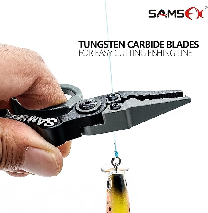 SAMSFX Mini Fishing Pliers with Fly Fishing Zinger Retractor, Fish Hook Remover Tool, Split Ring Pliers for Saltwater & Freshwater, Tungsten Carbide Cutters, Fishing Gear Gift for Anglers