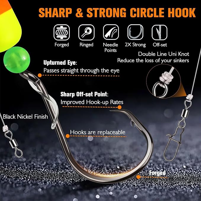 Dovesun 10PCS/4PCS Pompano Rigs for Surf Fishing Saltwater Fishing Rigs with Floats and Beads Unique Double-Line T-Knot Pre-Rigged Surf Fishing Gear & Tackle with Circle Hooks