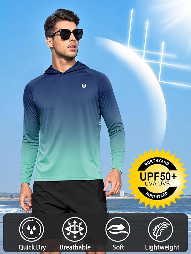NORTHYARD Men's UPF 50+ Rash Guard Hoodie Long Sleeve Sun Protection Shirt Fishing Swim Beach Hiking Quick Dry Lightweight