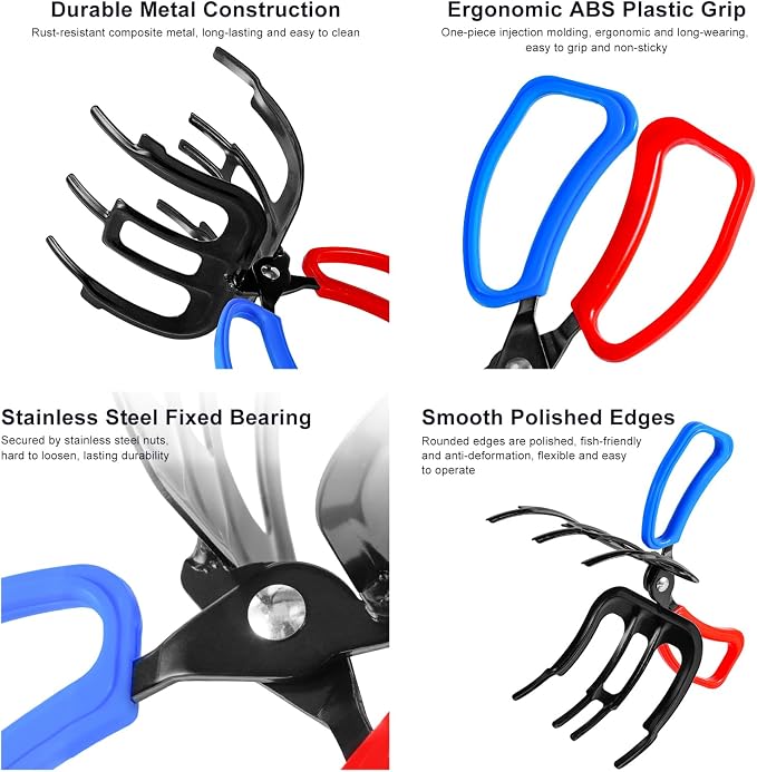 3 Packs Upgrade 2/3 Claw Fish Gripper with Stainless Steel Hook Remover, Metal Fishing Pliers Gripper Catch Control Clamp,Fish Grip Tackle Holder & Steel Dehooker for Freshwater and Saltwater Fishing