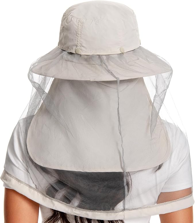 BASSDASH UPF 50+ Mosquito Sun Hat with Hidden Head Net and Neck Flap for Men Women Outdoor Fishing Hiking Camping