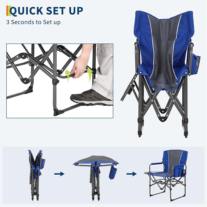 Garvee Oversized Camping Directors Chair, Portable Folding Lawn Chairs for Adults Heavy Duty with Side Table, Outdoor Foldable Camp Chair with Pocket for Beach, Fishing, Picnic