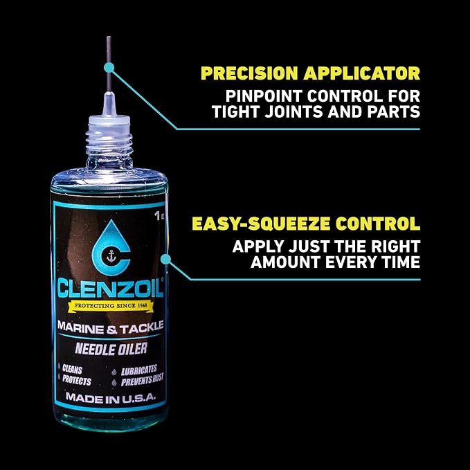 CLENZOIL Marine & Tackle - Fishing Gear Oil Lubricant - for Fish Care Reels, Boat Motors, Downriggers & More - Easily Oils Applicator
