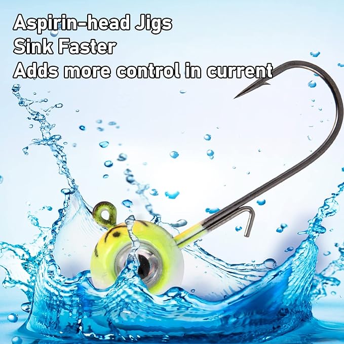 Dr.Fish 10 Pack 3D Eye Fishing Jig Heads Ball Swimbait Jig Saltwater Freshwater Bass Walleye Fishing Hooks Crappie Trout