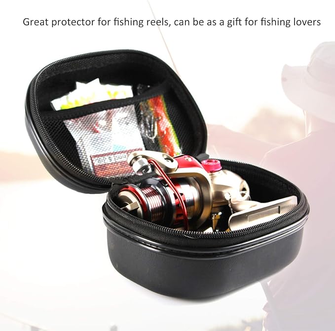 Fishing Reel Bag, EVA Material, Multi-Size Compatible, Lightweight Design, Durable Fishing Reel Protector, Zipper, Carrying Handle for Anglers, Camping, Travel, Outdoor Activities, Storage,