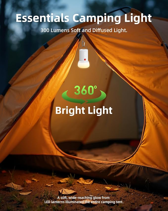 LED Rechargeable Camping Lantern with Hook - 6000mAh Emergency Outdoor Camping Lights, IPX5 Water Resistant Portable Tent Lights for Camping Hiking, Backpacking, Fishing, Outages (White 2pack)