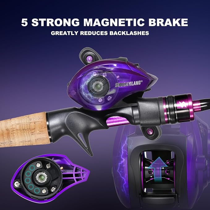 Sougayilang Fishing Rod and Reel Combo，Baitcaster Combo,5.9ft/6.9ft Carbon Fishing Pole,Lightweight Aluminum Spool Reel,Stainless-Steel Guides & Ergonomic Cork Grip