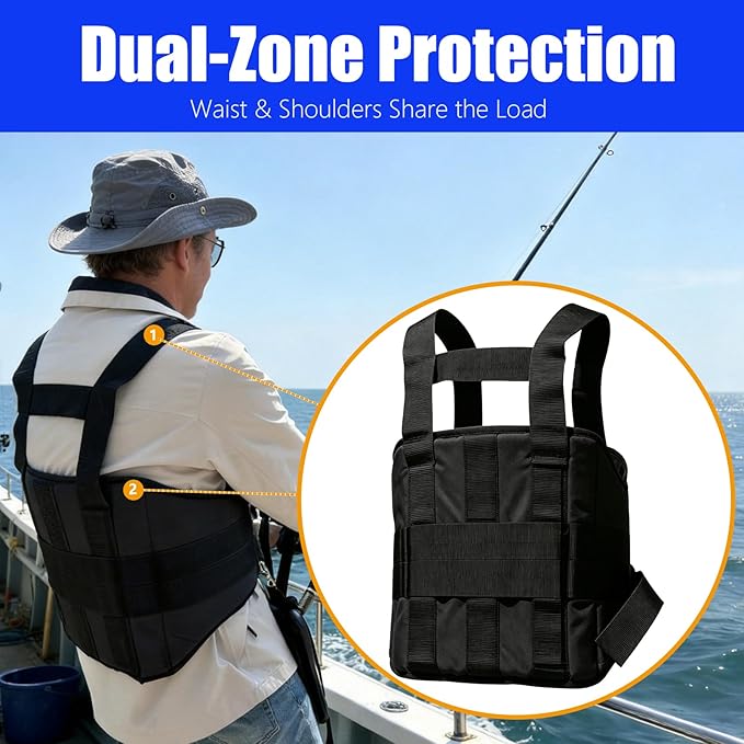 Fishing Belt & Shoulder Strap Harness Set, Enhanced Protection Shoulder Back Support System, with Rod Locking Buckle, Offshore Big Game Fishing Fighting Gear