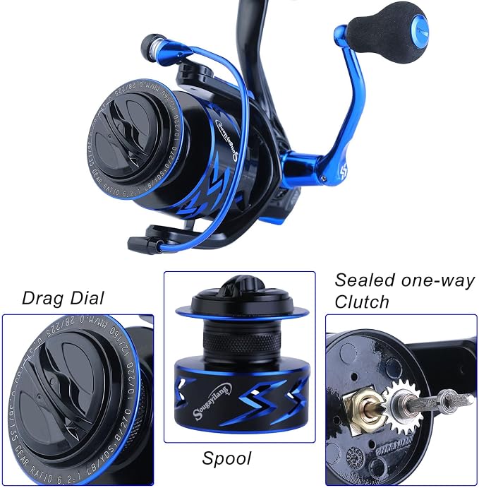 Sougayilang Fishing Rod Reel Combinations, 24 Ton Carbon Fiber, Portable Telescopic Fishing Rod Spinning Reels for Travel Saltwater Freshwater Fishing Gifts for People