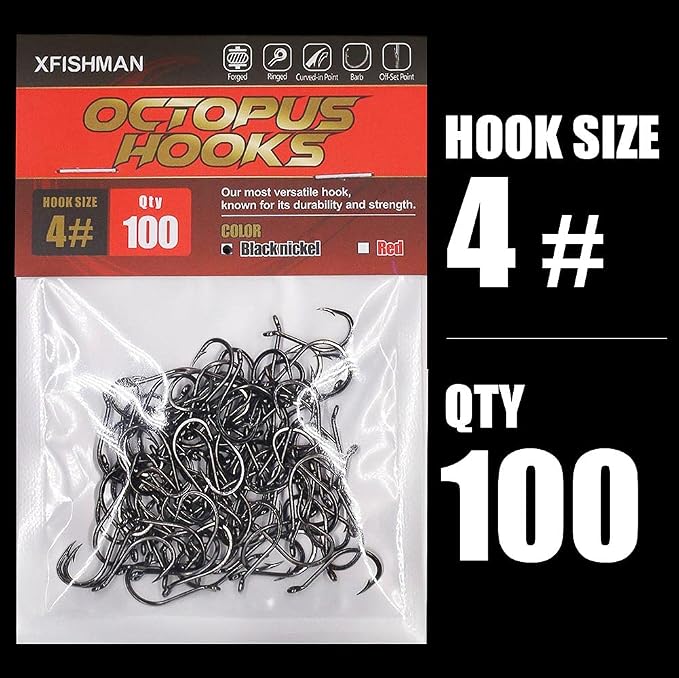 Octopus-Hook-Fishing-Beak-Circle-Hooks-Freshwater-Red-Black-100-50 Pack