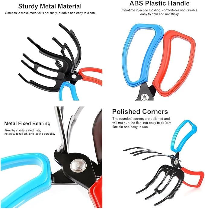 2 Packs 2/3 Claw Fish Gripper, Metal Fishing Pliers Gripper Catch Fish Control Clamp, Three Teeth Fishing Pliers Control Forceps Fishing Accessories for Most Freshwater Fish Grip Tackle Holder