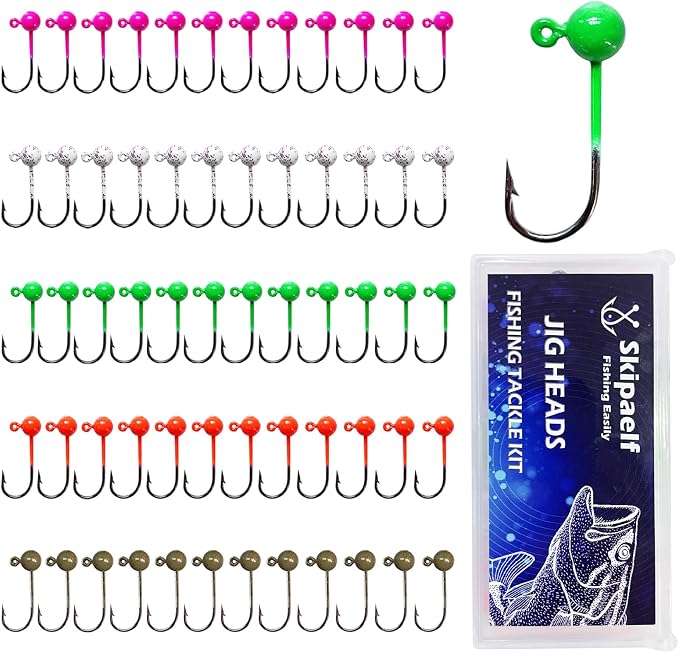 Fly Tying Jigs Kit,Small Jig Heads for Fly Fishing,60pcs Round Ball Crappie Jigs DIY Crappie Trout Tying Flies Ice Fishing 1/80oz 1/32oz 1/28oz 1/16oz