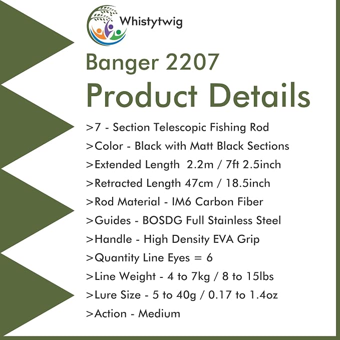 Whistytwig Carbon Fiber Telescopic Fishing Rod - Portable Collapsible Design for Travel and Adventure - Versatile Saltwater and Freshwater Fishing Pole