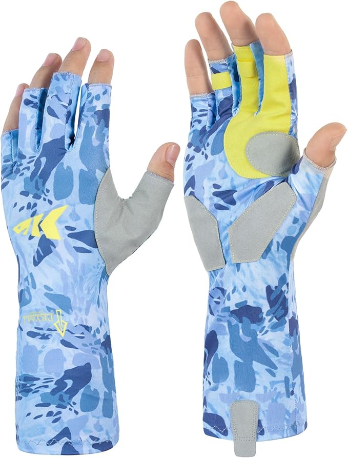 KastKing Agies Fishing Gloves Men, UPF 50+ Sun Gloves UV Protection, Cooling Quick-Dry 3/4 Fingerless Gloves with Extended Cuff, Microfiber Palm & Pull Tabs, for Fishing, Kayaking, Hiking, Hunting