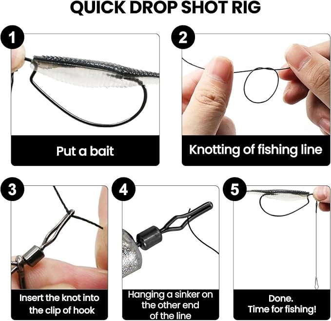 FishTrip 30pcs Swivel Drop Shot Hooks Fishing Rig, EWG Dropshot Hook Rigging for Bass Fishing with Swivel Saltwater Freshwater Sizes 4, 3, 2, 1, 1/0, 2/0, 3/0