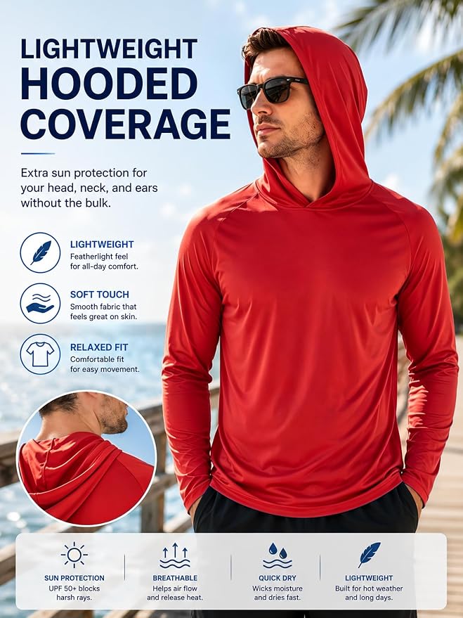 ZITY 3 Pack Men's Sun Protection Hoodie Shirt Fishing Shirts for Men UPF 50+ Long Sleeve Shirt Lightweight Rash Guard