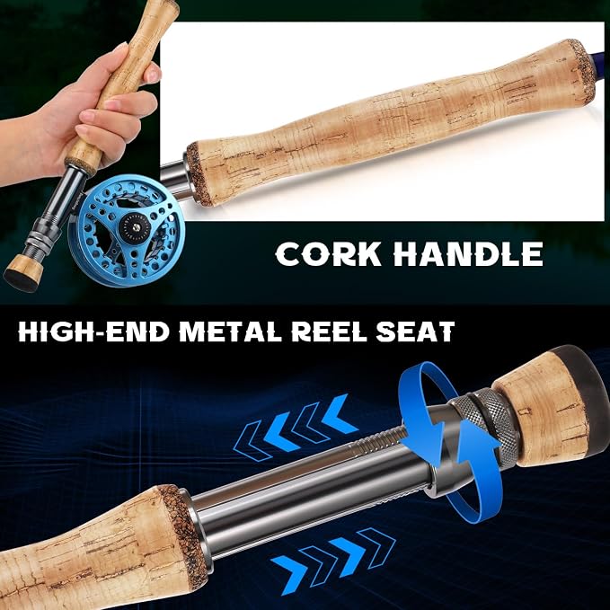 Sougayilang Fly Fishing Combo, 4 Piece Fly Rod and CNC Machined Aluminum Alloy Reel Complete Starter Package with Rod Bag