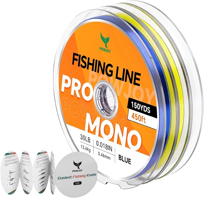 Pro Monofilament Fishing Line with Knot Instruction Cards for Multi Purpose Cost Effective, Strong Yet Thin Nylon String for Big Fishes, Tangle-Free & UV Resistant, 15/20/30/50/80LB