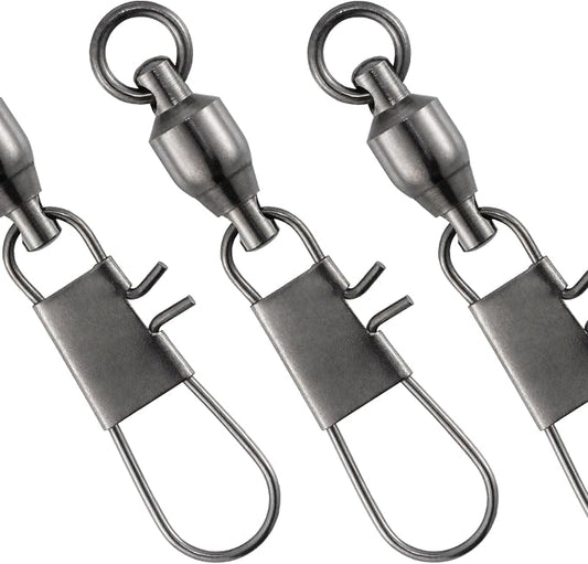 Dr.Fish 30 Pack Ball Bearing Snap Swivels, Swivels Fishing Tackle with Safety Interlock Snap Saltwater Freshwater Stainless Fishing Clips Clasp Leader Line Hook Sinker Connector