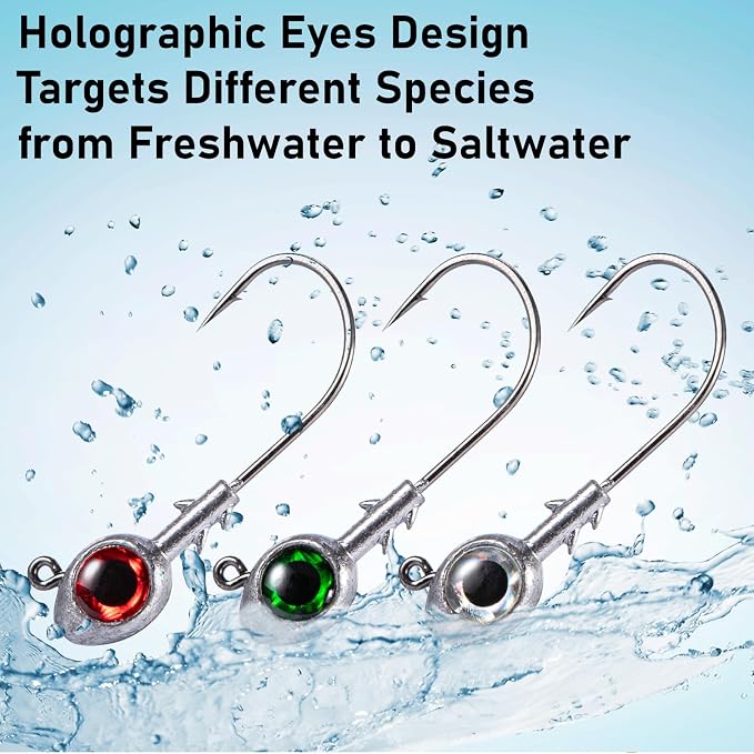 Dr.Fish 10 Pack Fishing Eyes Jigs 3D Eyes Trout Heads Bass Hook Saltwater Swimbait Jig Heads Freshwater Walleye Redfish Striper 1/2oz 3/8oz 1/4oz 3/16oz