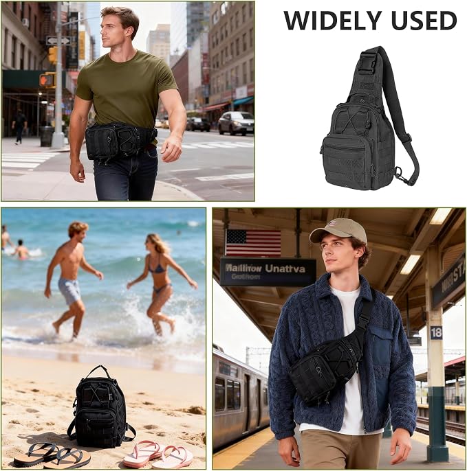 Fishing Backpack Small Fishing Tackle Storage Bag with 3 Methods of Carrying Large Capacity Sling Backpack for Outdoor Hiking Travel Hunting (Black)