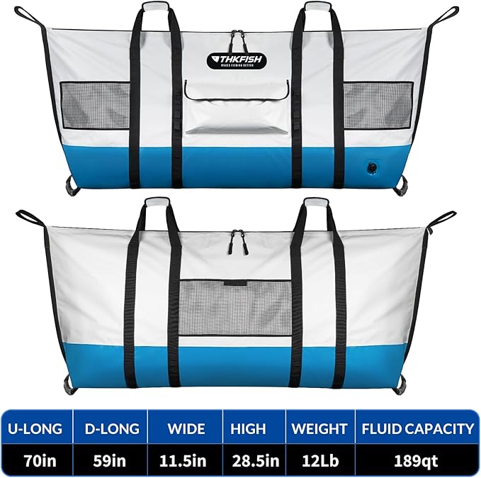 THKFISH Fish Cooler Bag Insulated Fish Kill Bag for Caught Fishing, 70in Waterproof Fishing Catch Bags with Smooth Water-Resistant Zipper Keep Ice-Cold & Fresh Over 48H