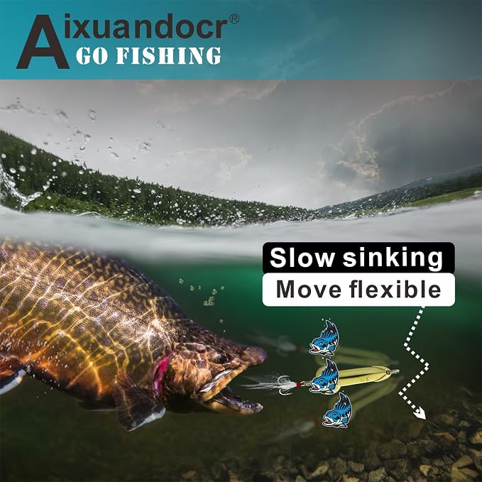 Bass Fishing Lure, Fishing Spoons, Topwater Fishing Lures with Trebles Hooks, Trout Fishing Lures, Fishing Tackle for Freshwater and Saltwater, Fishing Gifts for Men