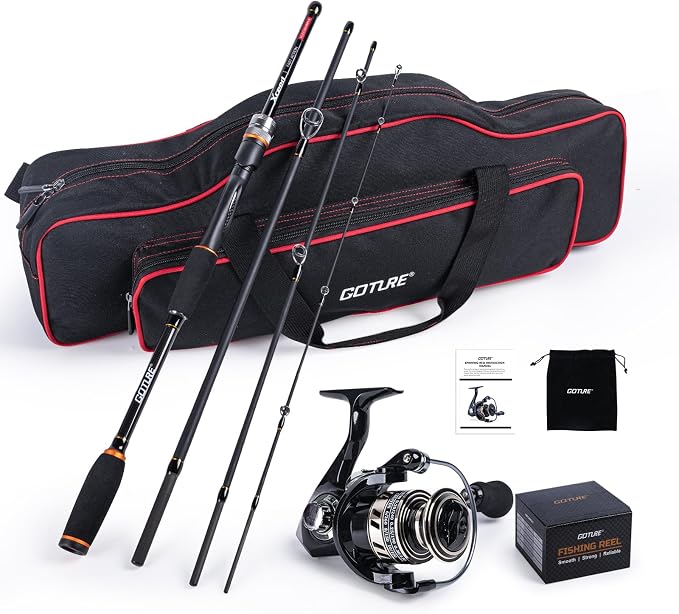 Goture Spinning Fishing Rod & Reel Combo with Carrier Bag,6.6-9FT,Spin Reels, Lures Kit, Pliers, Braided Line, Fish Gripper, Carbon Fiber Freshwater Fishing Rod Full Kit for Starter